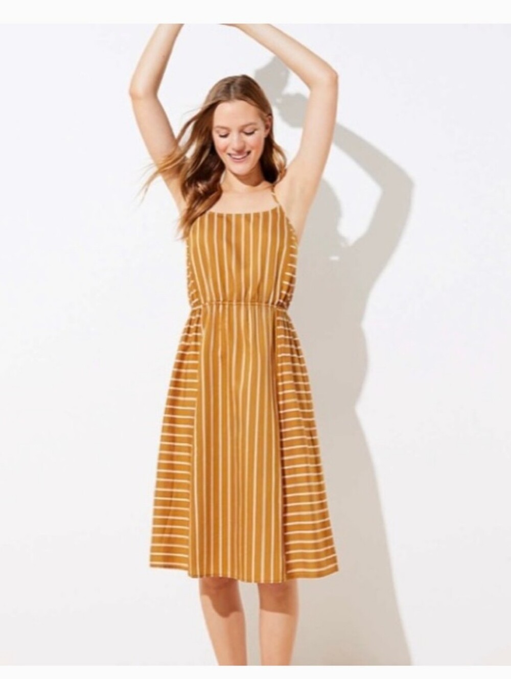 LOFT BEACH Mustard Stripe Midi Sundress - Women's Size Small NWT